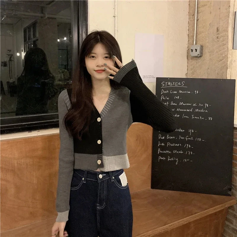 秋季新款港味温柔针织小开衫女长袖短款修身毛衣外套上衣