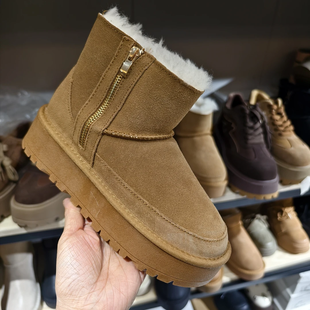 2420雪地靴纯色时尚雪地靴短筒中帮嘻哈风磨砂皮低跟