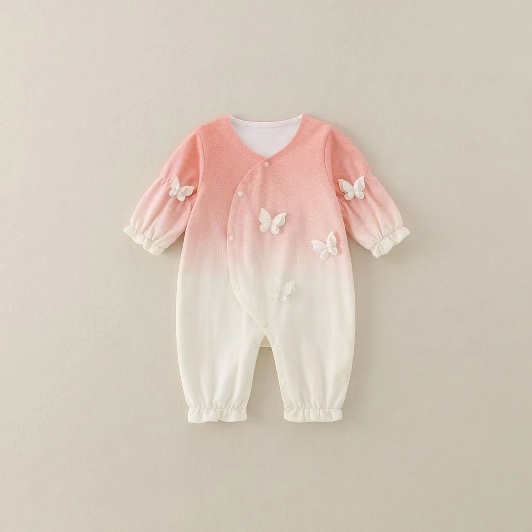 2025春款双层渐变色小蝴蝶A类哈衣连体衣哈衣宝宝婴儿童衣服爬服