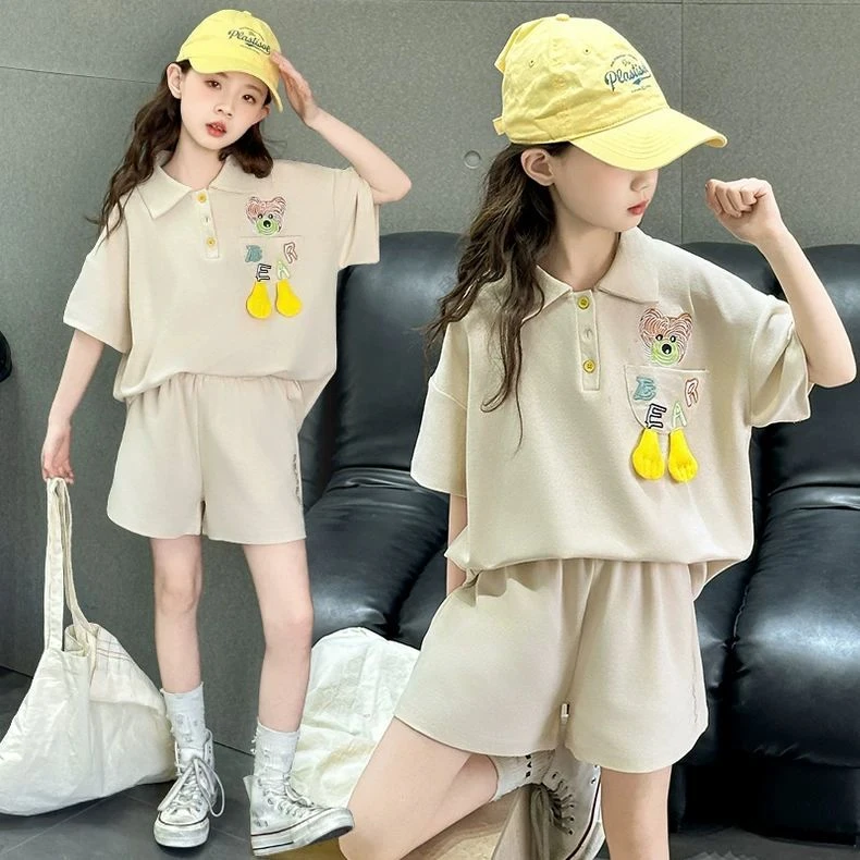 女大童夏季短袖POLO衫套装休闲时尚女孩中学生夏天运动衣服两件套