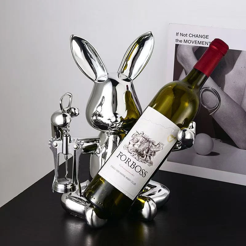 电镀兔子红酒架摆件轻奢高档酒柜装饰品创意家用客厅餐边柜摆设