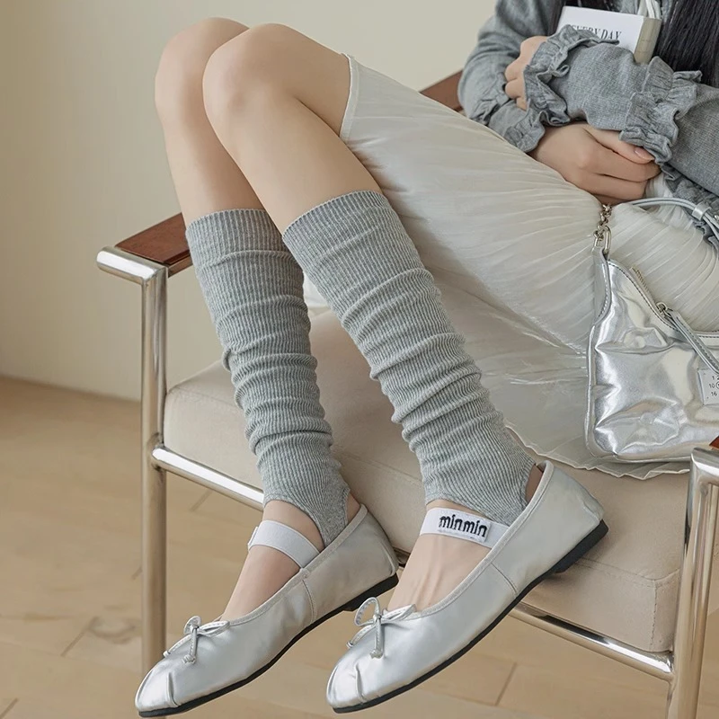 芭蕾风踩脚袜套夏季薄款小腿袜女纯色显瘦美腿长筒袜双针堆堆袜子