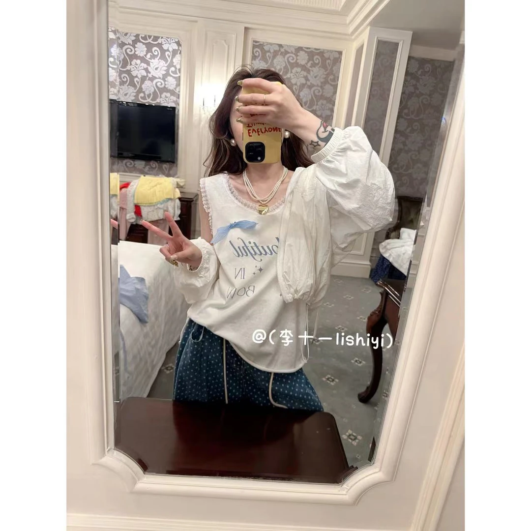 【少女心】可爱字母印花蕾丝边吊带背心上衣★T90095