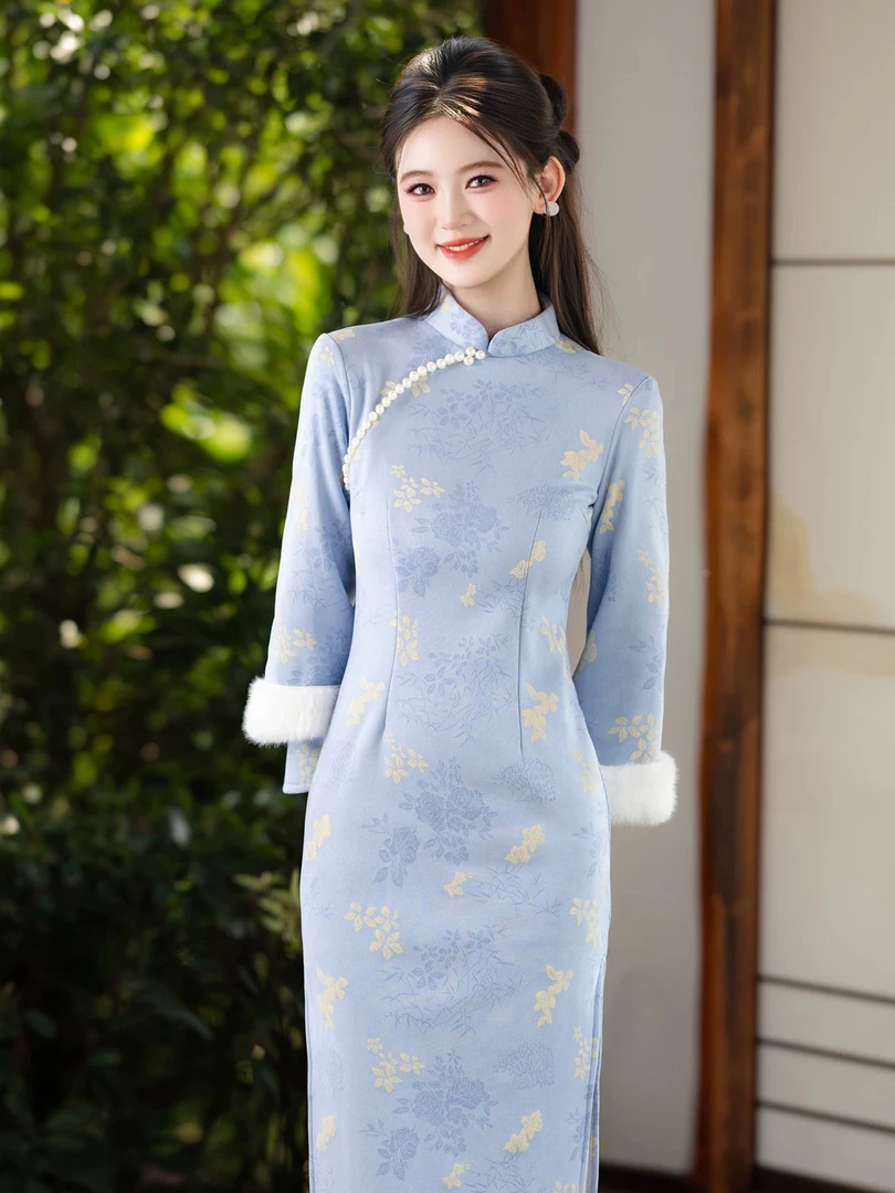 966 年轻款素雅民国风双袖《空梦青烟》旗袍