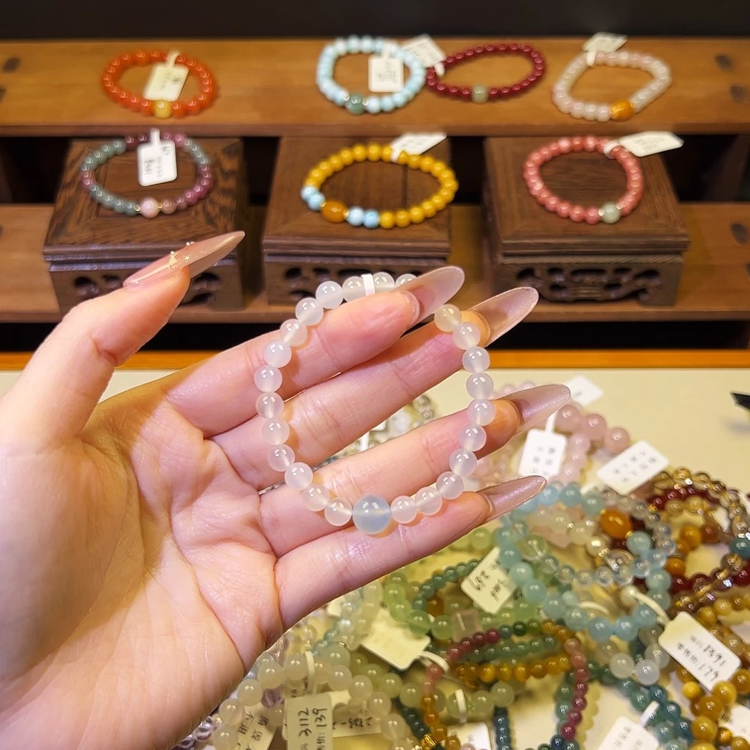 水晶手链银S925镶嵌白玛瑙a8