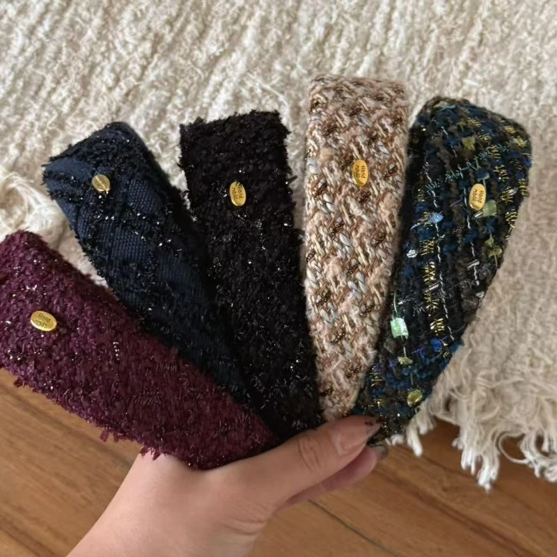 法式粗毛呢发箍网红爆款高颅顶宽边金标压发头箍发箍高颅顶显脸小