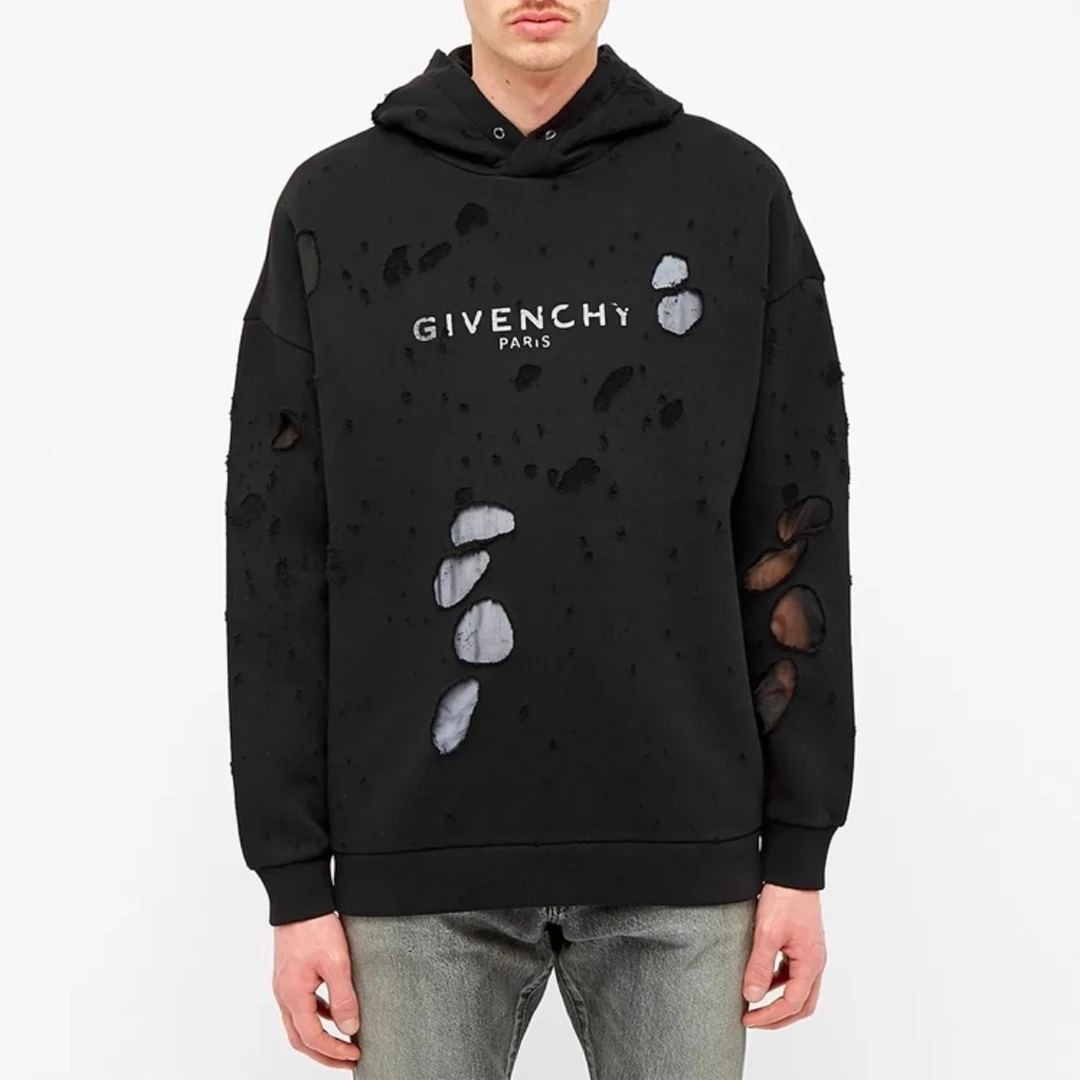7024/GIVENCHY Paris 黑色破洞连帽卫衣/XL码/98新