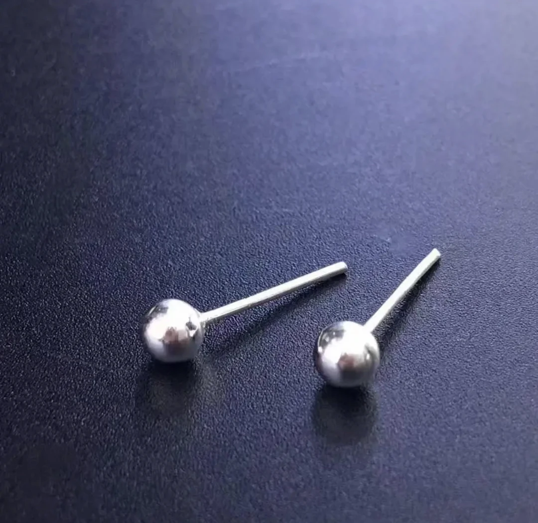 足银耳饰 990纯银耳钉养耳洞足银耳骨钉迷你圆珠银豆豆男女学生