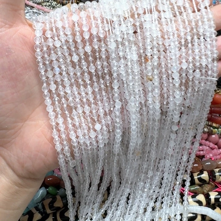 合金玛瑙/玉髓珠宝半成品一条4mm白水晶切面