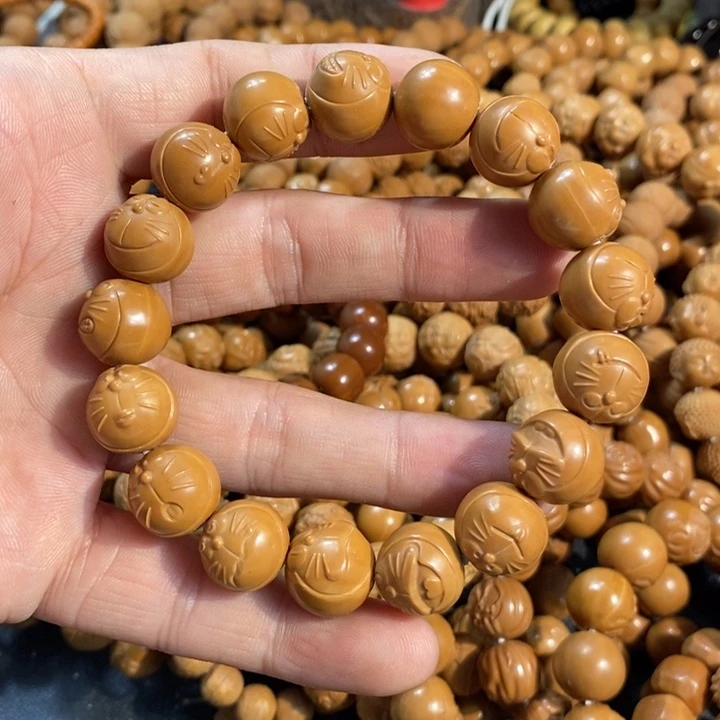 猴头核桃手串新*字尺寸13.7现货龙岩料雕刻机器猫