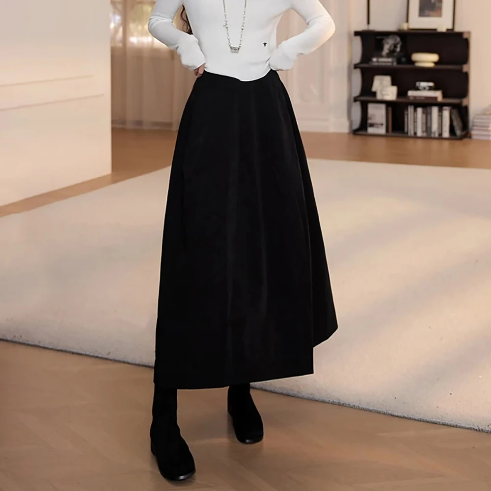 法式小香风黑色半身裙女2025春秋新款高腰显瘦中长款气质A字裙子