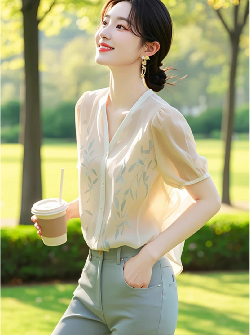 韩系chic风衬衫女2025夏季新款时尚洋气小衫小众别致独特漂亮上衣