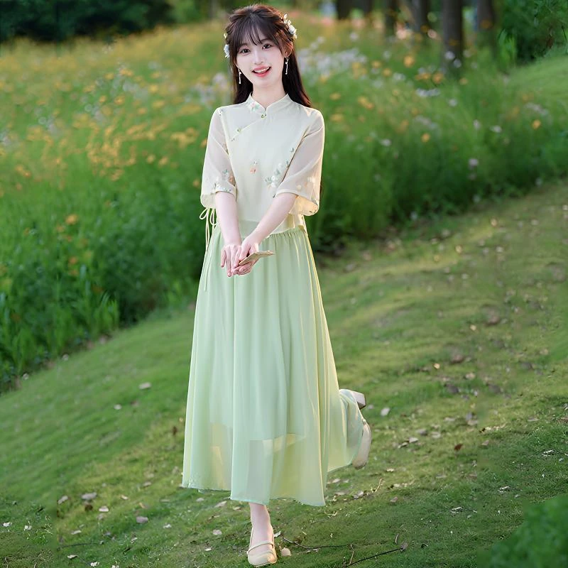 复古民国风改良汉服2025新款高级感茶艺服套装新中式旗袍连衣裙夏