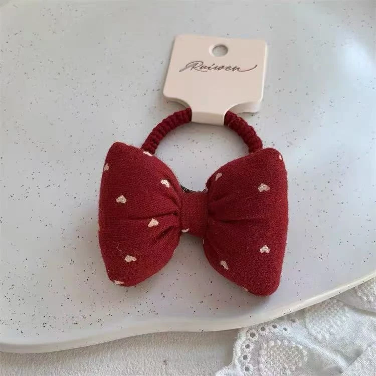 B-1649（满10米飞）rw 1个红色波点蝴蝶结头绳 发圈