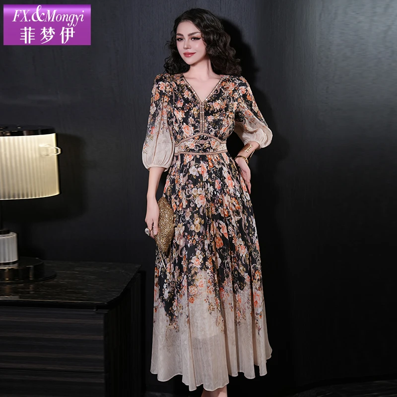 菲梦伊新款【桑蚕丝+亚麻】时尚连衣裙  65889