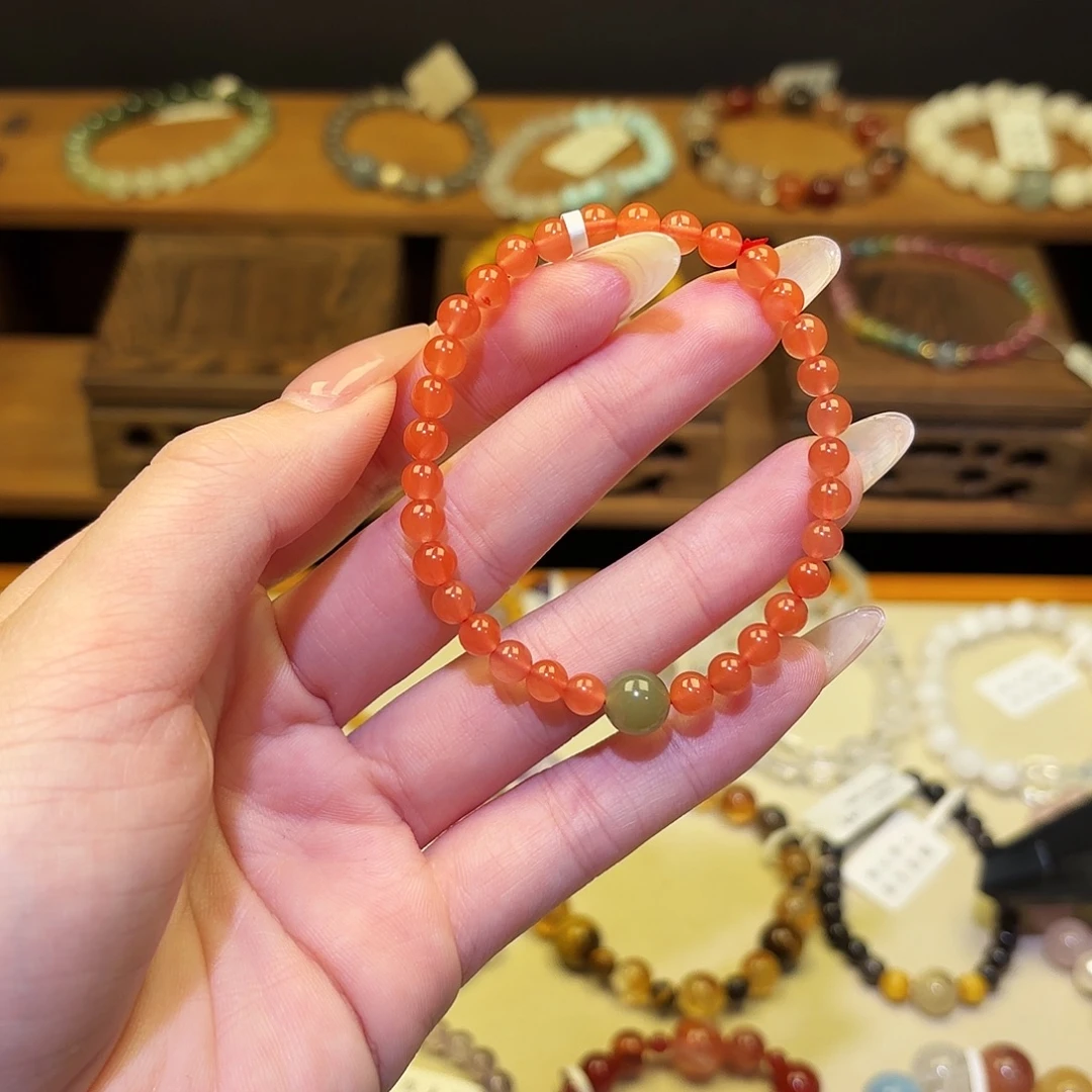 烟晶手链银S925镶嵌南红6630