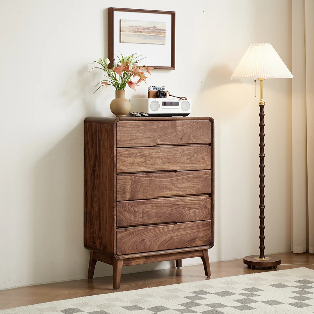 辰物家北美黑胡桃木榫卯五斗柜卧室储物柜收纳柜客厅柜置物柜