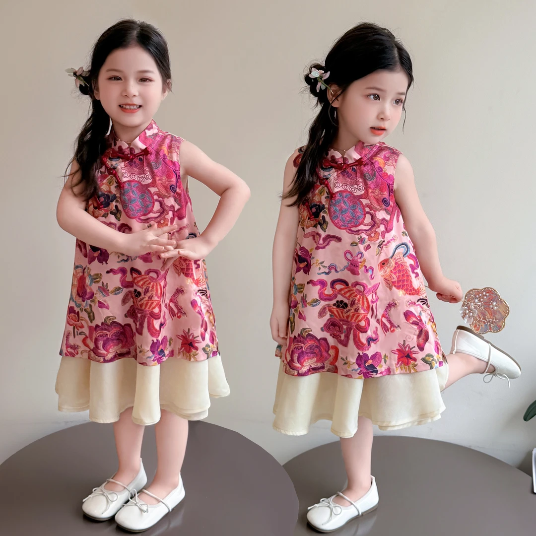 女童新中式旗袍裙洋气儿童夏季新款女宝宝国风无袖连衣裙小女孩潮