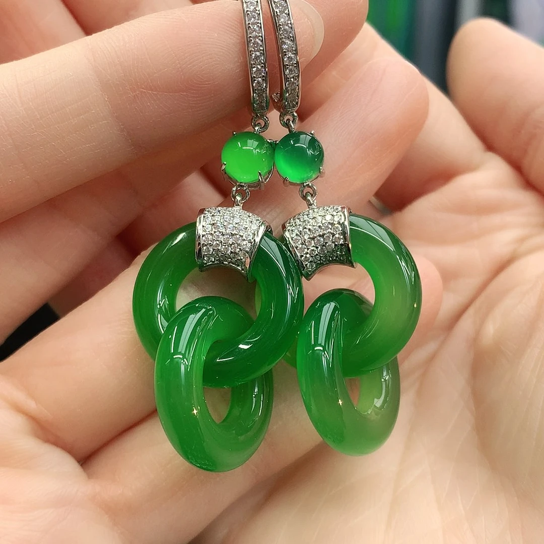 银S925镶嵌耳坠玛瑙/玉髓