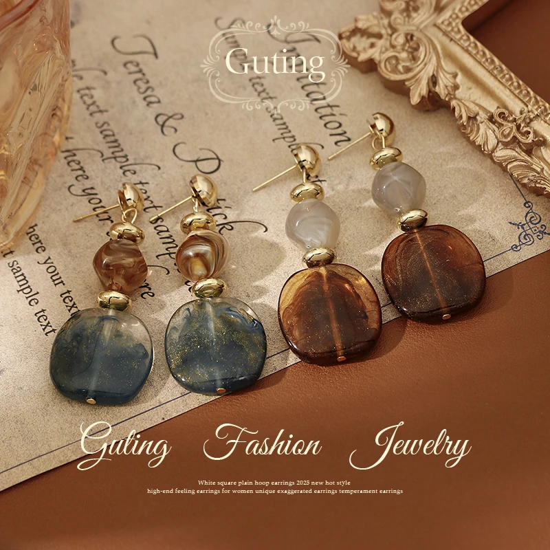 铜合金耳饰 22013复古几何串珠耳坠耳钉女轻奢高级感气质耳环耳饰