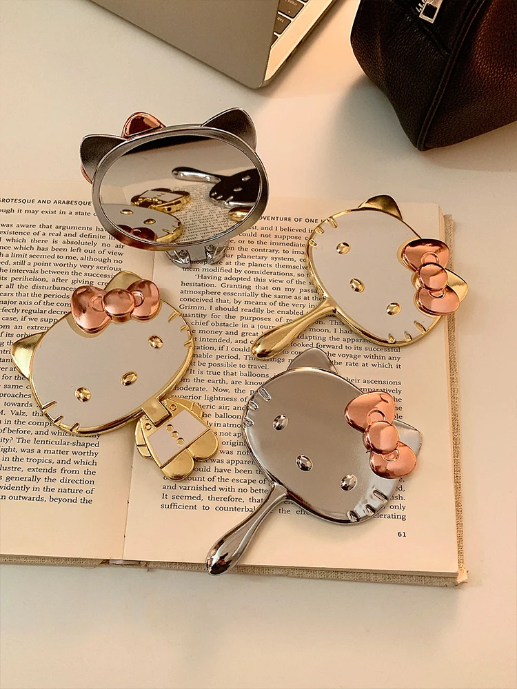 可爱kt小猫咪小镜子女随身携带手持迷你化妆镜立体折叠补妆镜学生