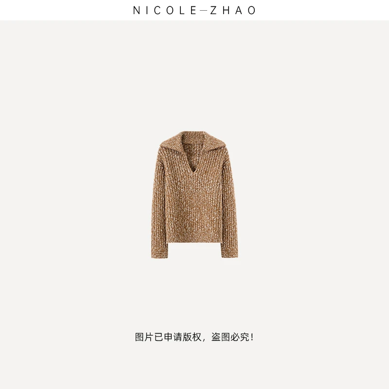 LK2422【贵姐NICOLE】2025年时尚立领休闲套头羊毛上衣女