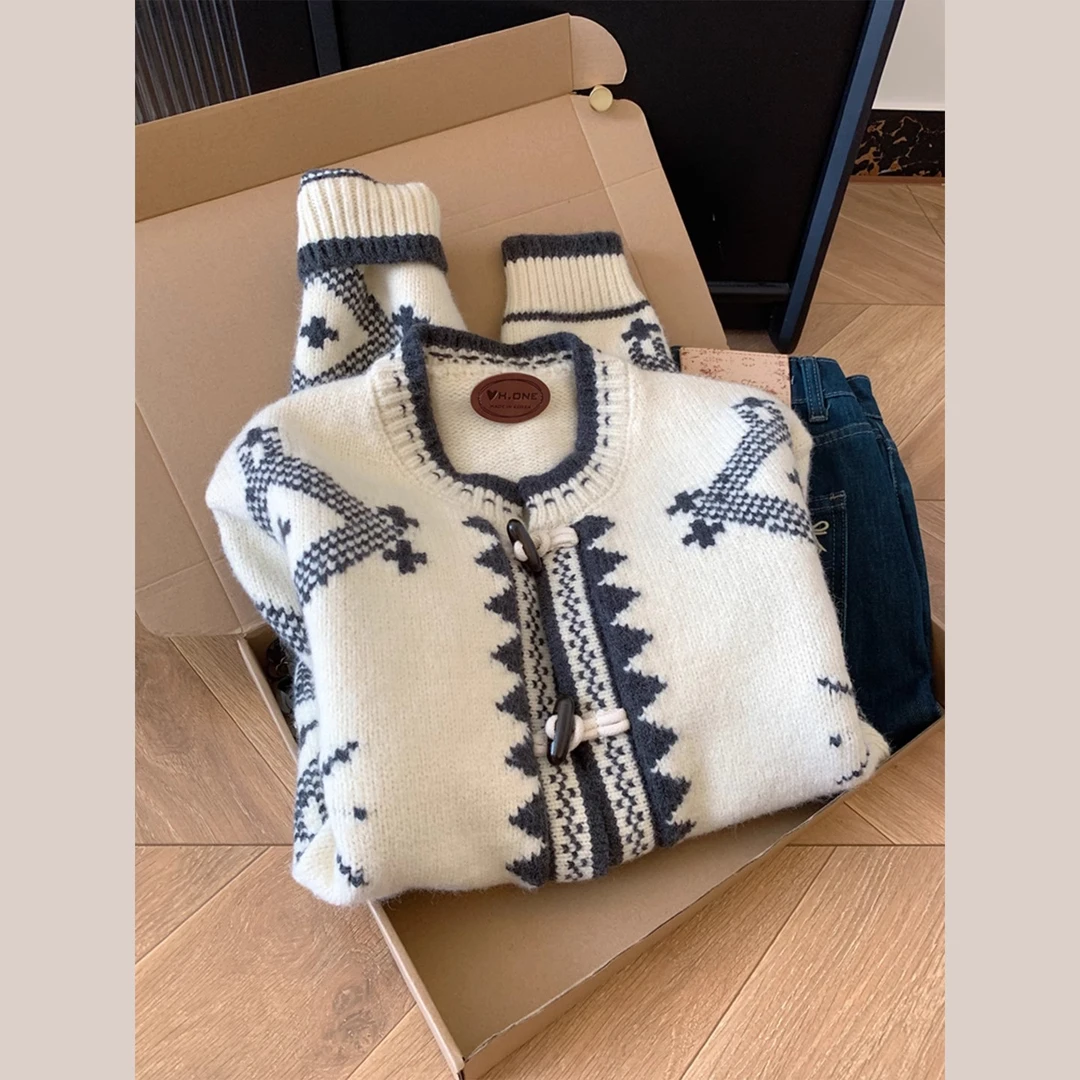 韩系慵懒风杏色宽松长袖针织毛衣开衫外套女士慵懒风高级感上衣秋