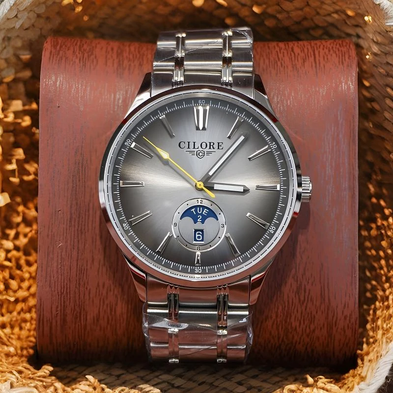 CILORE/西罗月像系列双条钉男款日本机芯简约全自动机械腕表