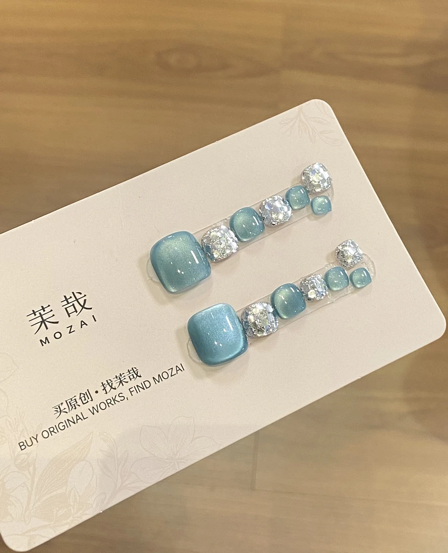 茉哉【玻璃海】纯手工定制美甲可拆卸穿戴脚甲专场A3908