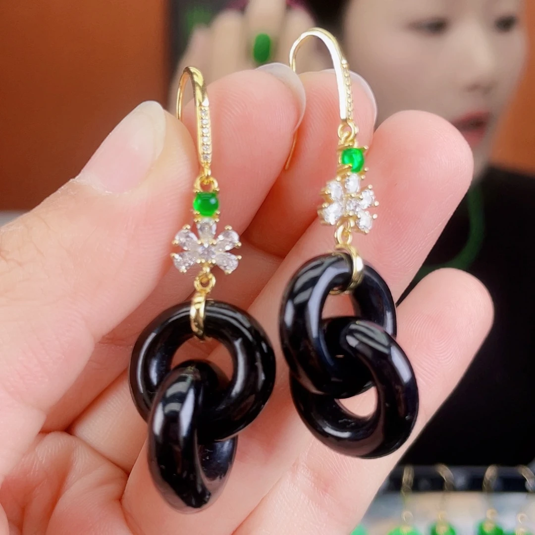 翡翠银S925镶嵌耳饰