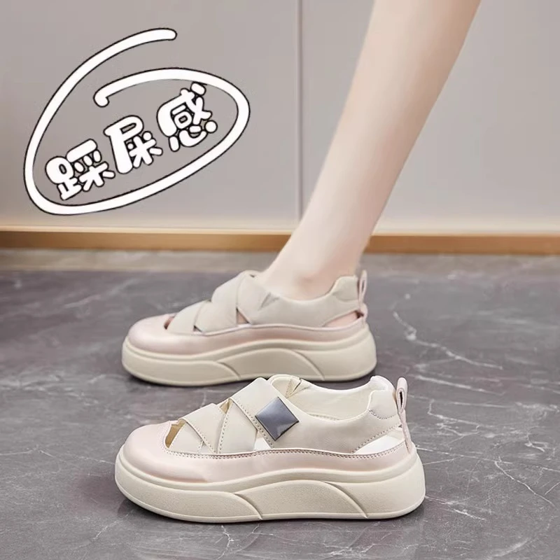 镂空凉鞋女小白鞋2025新款夏季踩屎感厚底透气板鞋包头洞洞罗马鞋