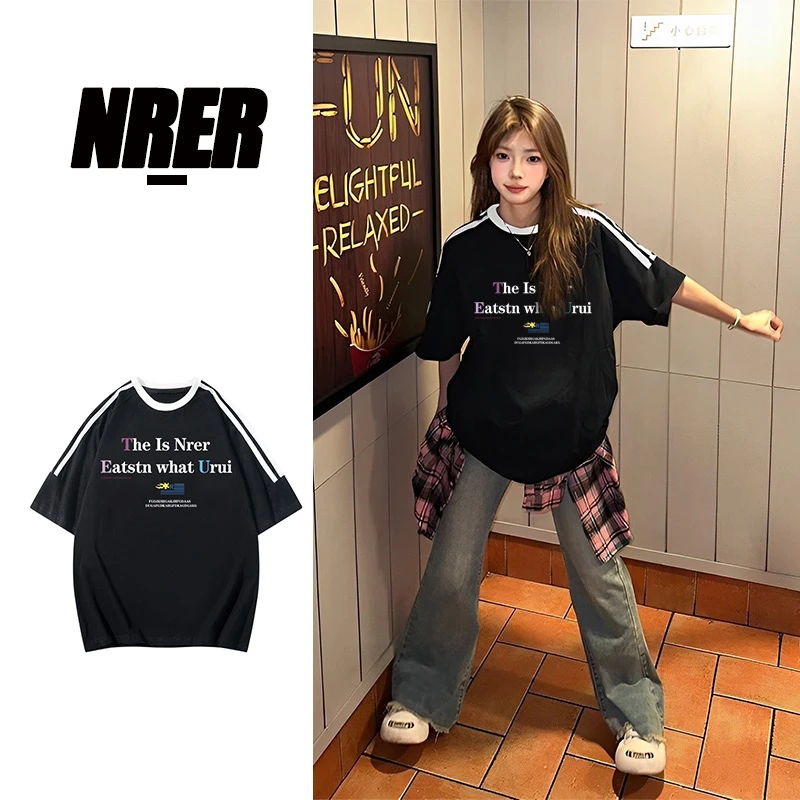 FNFE美式高街纯棉t恤短袖夏女装独特设计绝美上衣宽松情侣潮流