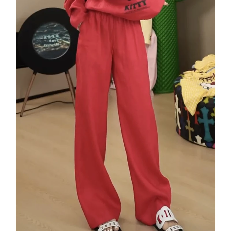 【劉發發】-V180【红色亚麻裤】新款韩版慵懒夏季百搭时尚百搭休闲裤