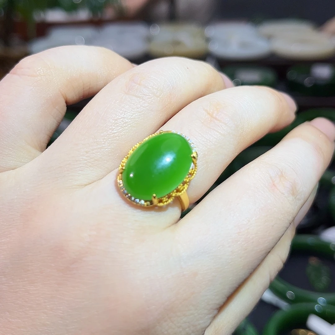 和田玉（碧玉）戒指银S925镶嵌