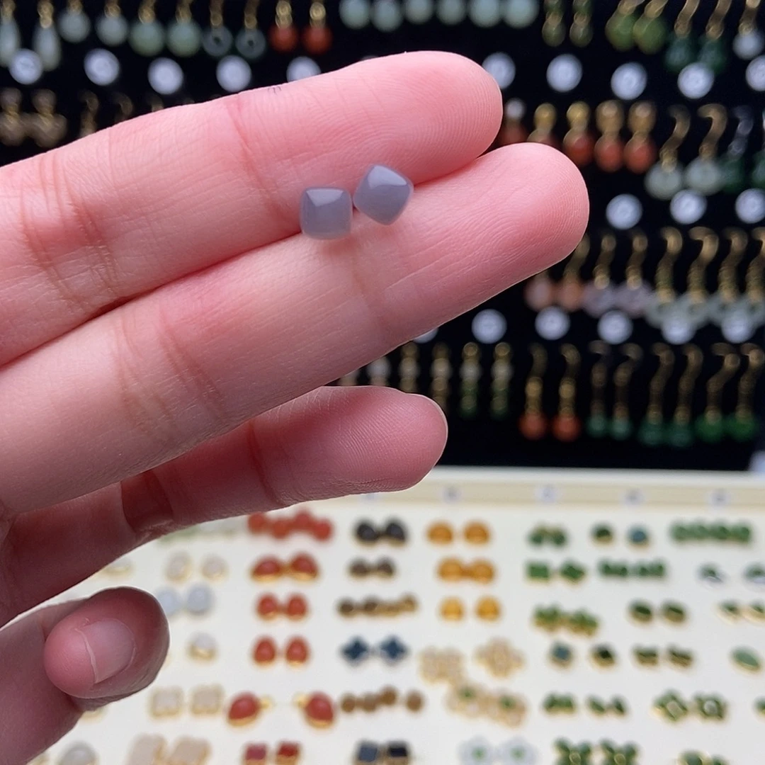 和田玉银S925镀金镶嵌耳饰