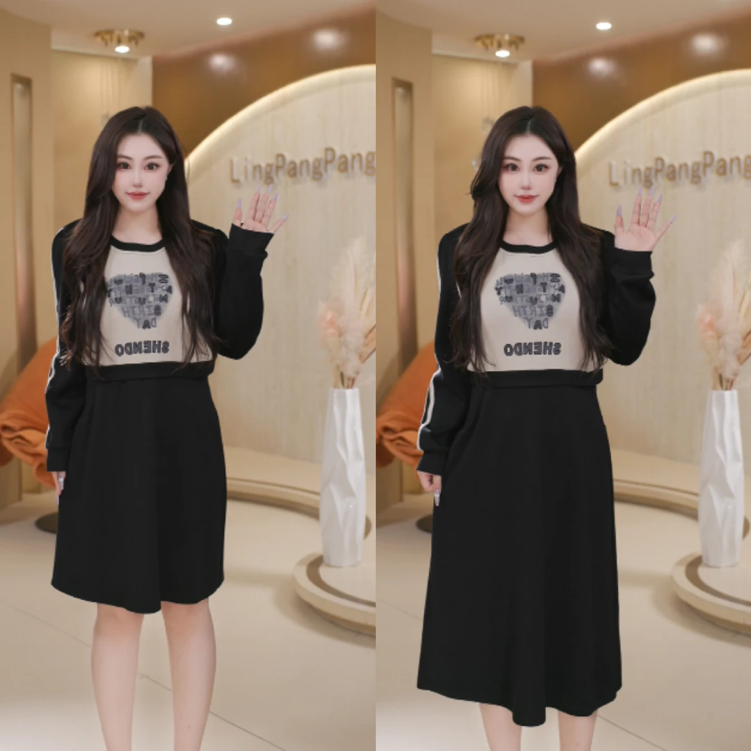 【玲胖胖 秋色韩系】休闲气质遮肉显瘦长袖大码女装连衣裙LPP61938