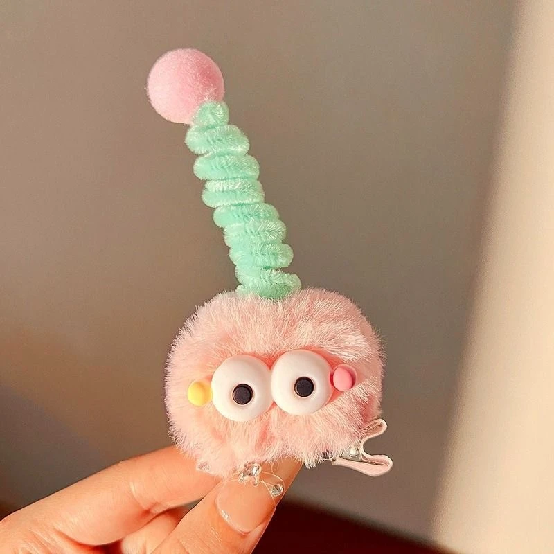 可爱毛绒煤球发夹少女网红天线丑娃娃发卡毛球丑萌搞怪鸭嘴夹头饰