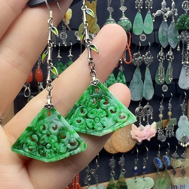 百***花翡翠银S925镶嵌耳饰