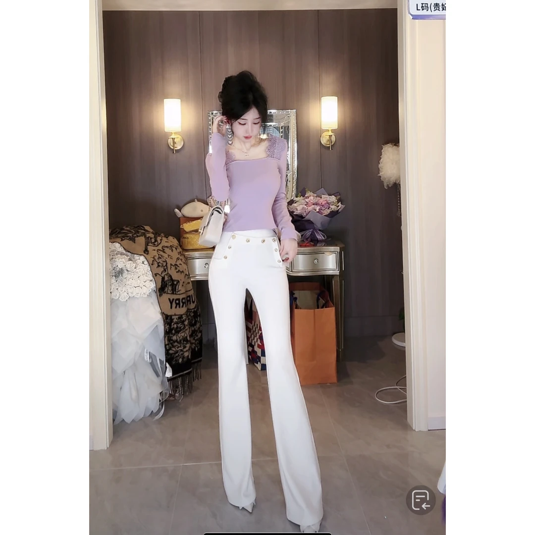 【雅乔定制】腿精裤 加绒高腰修身显瘦喇叭裤长裤DYTH-24073583