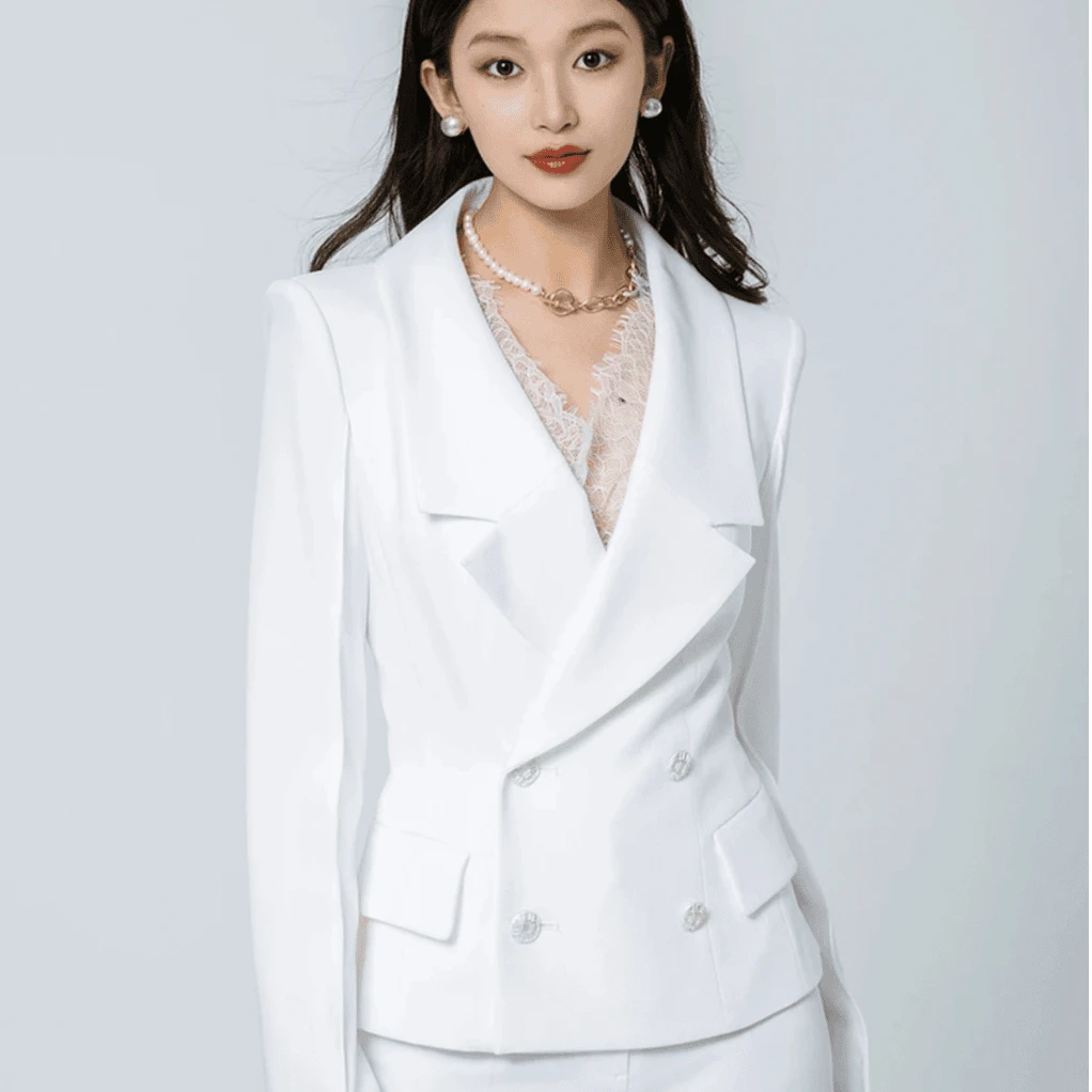 AMASS/阿玛施【新品】通勤轻职场V领收腰长袖西装休闲外套5400615