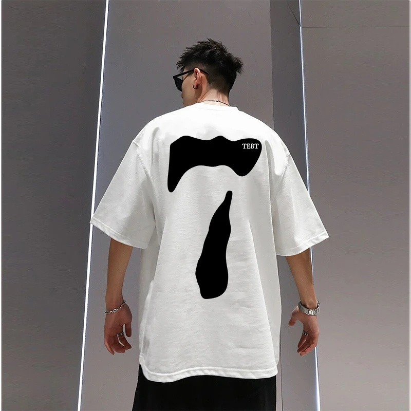 190#美式潮牌短袖T恤男女大码宽松夏季圆领体恤纯棉运动半袖上衣