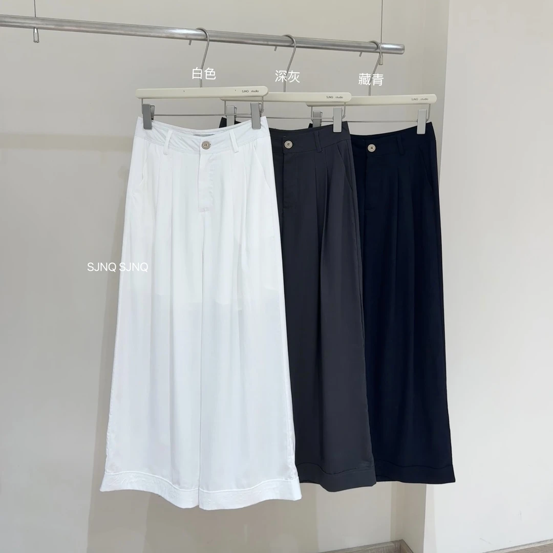 【SJNQ】 视觉裤~韩系高腰慵懒感百搭显瘦阔腿宽松休闲裤（建议手洗）
