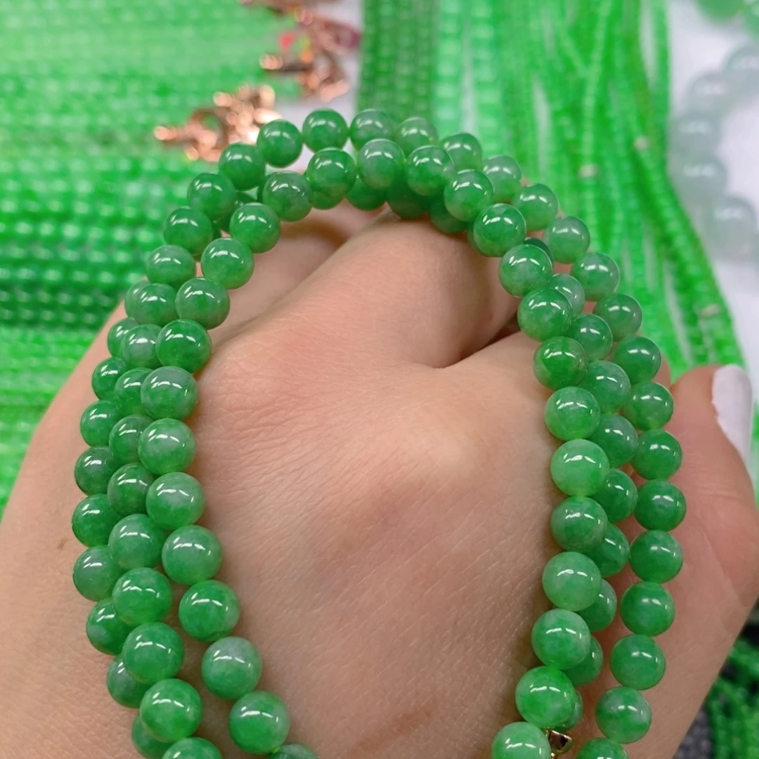 翡翠颈饰未镶嵌冰种阳绿项链6m' m