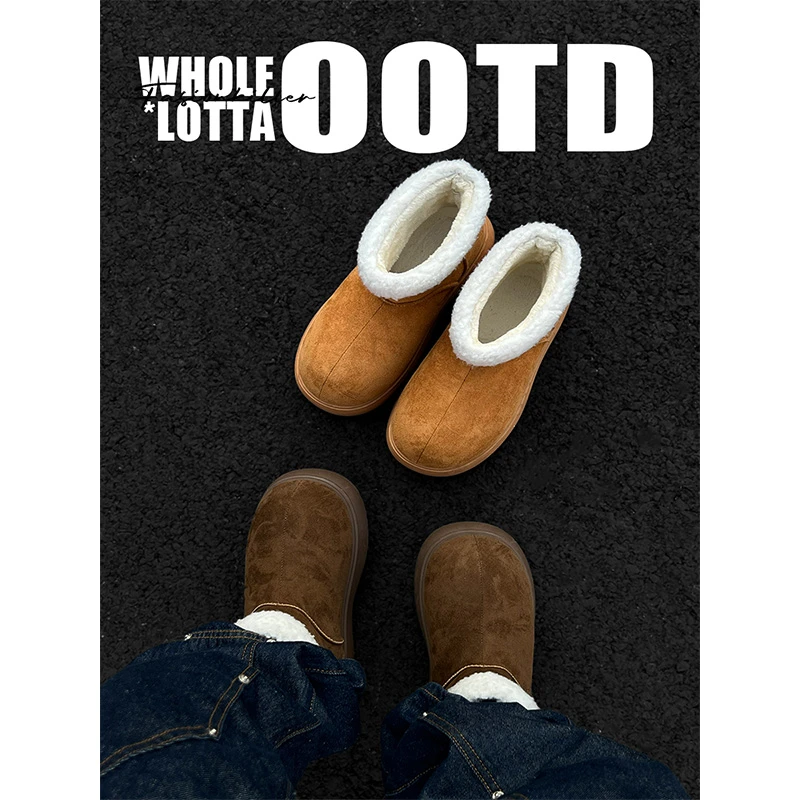 NewRockStarChoppa卡皮巴拉时尚百搭圆头厚底防滑雪地靴加绒棉鞋