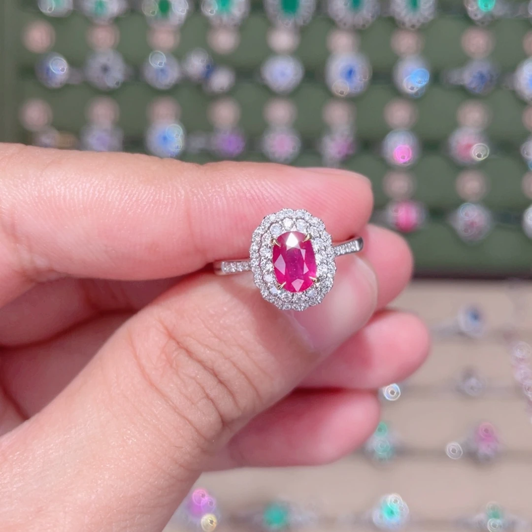 红宝石戒指18K金镶嵌0.7ct 无烧