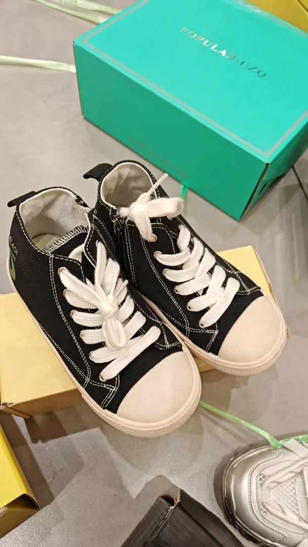 【福袋只发新疆】169  男女帆布鞋魔术贴字母儿童时尚软底中帮