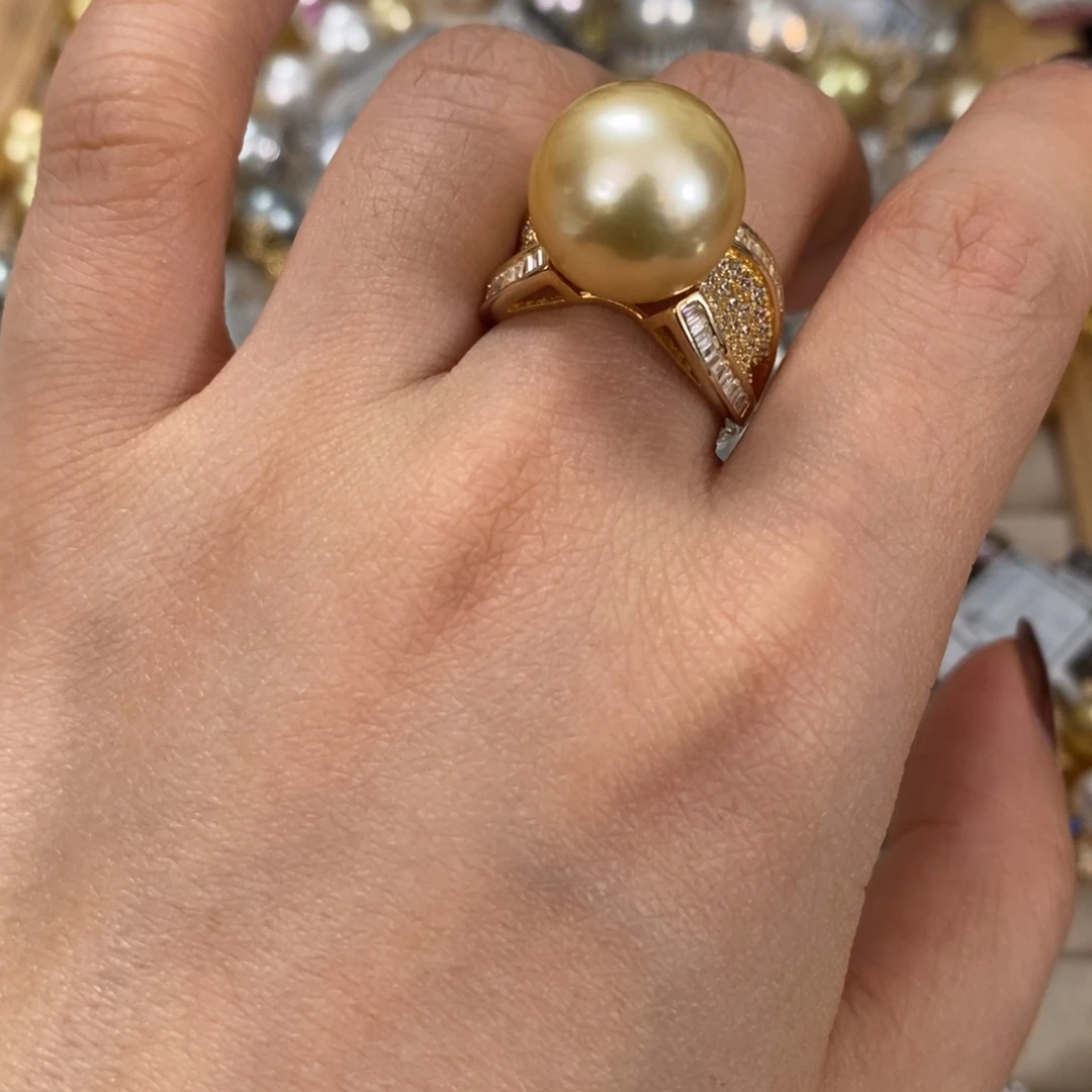 银S925镶嵌戒圈海水珍珠