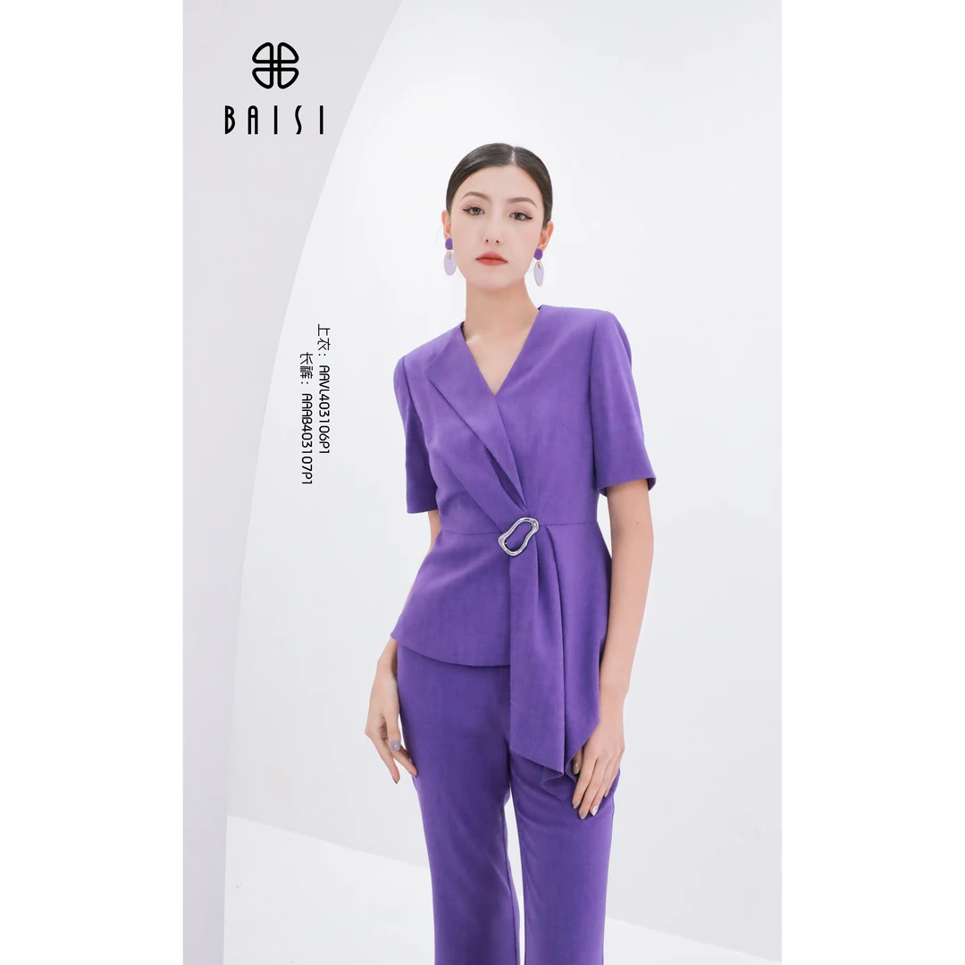 BAISI 百丝夏装AAVL403106P1气质不规则修身西装外套