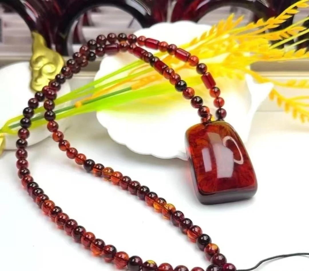 【正品保障】血药珀满血紫杉醇DIY精美无事牌吊坠