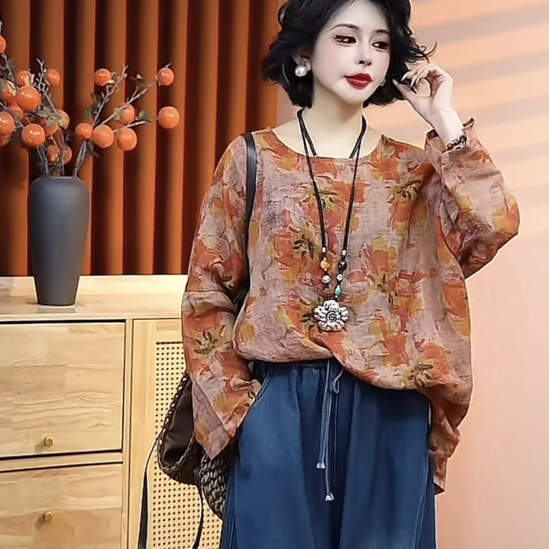 【乔一推荐】2025春季新款中式简约清凉苎麻中长款女上衣25973